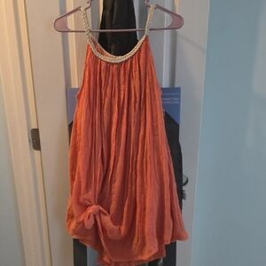 Orange Sleeveless Top with Gold Accents